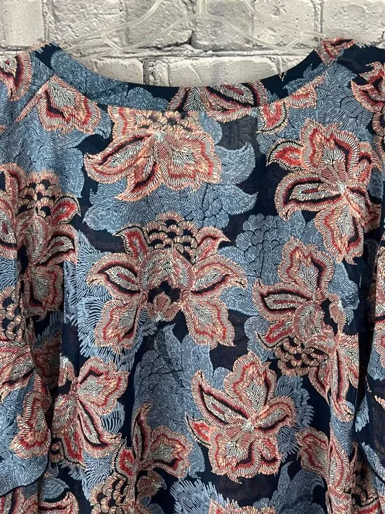 Chico’s NWT Size 4 US 20 Blue Floral Ruffle Front Blouse Long Sleeve Boho Top - Picture 7 of 12